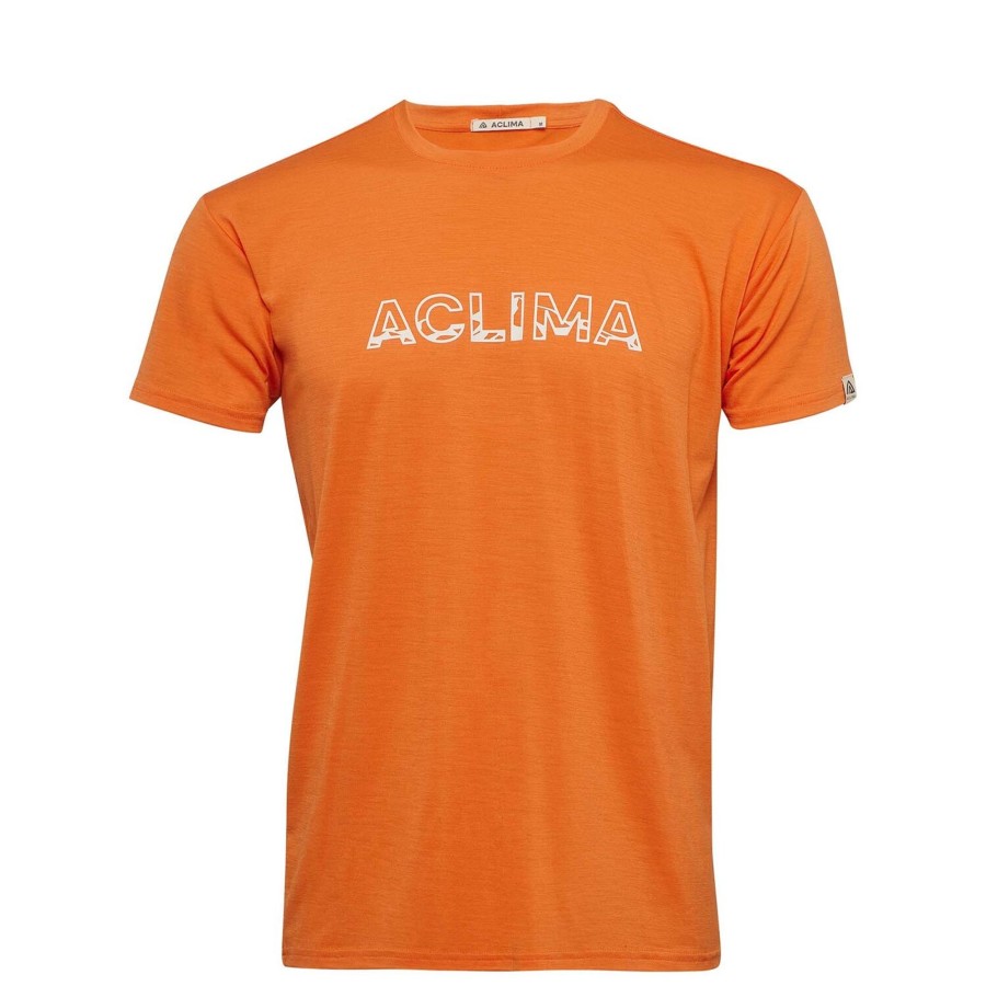 Herre Aclima | Aclima Mens Lightwool Tee Logo Orange (Orange Tiger)