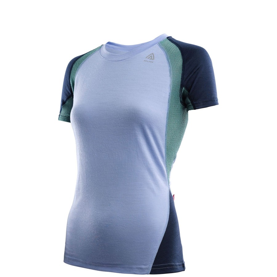 Dame Aclima | Aclima Womens Lightwool Sports T-Shirt Lilla (Purple Impr/Navy/Northatlantic)