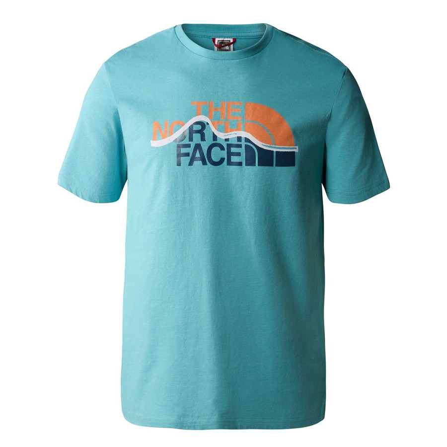 Herre The North Face | The North Face Mens S/S Mountain Line Tee Orange (Reef Waters/Dusty Coral Orange)