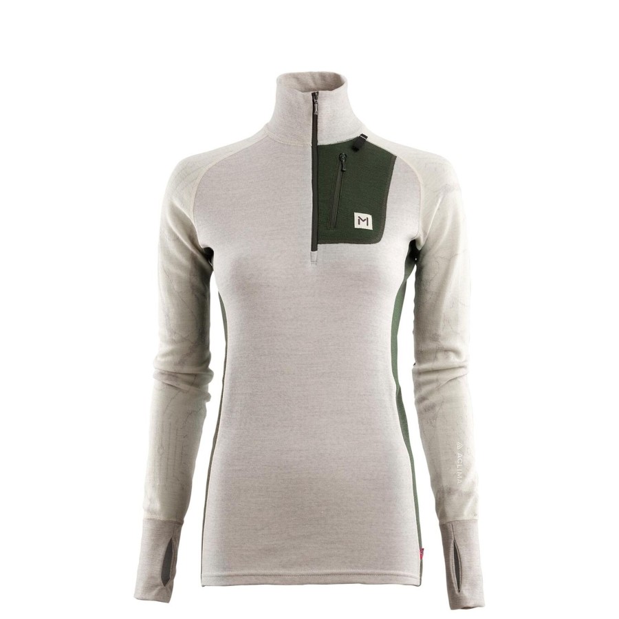 Dame Aclima | Aclima Womens Lars Monsen Polo Beige (Beigemelang/Olivenght/Femunden)