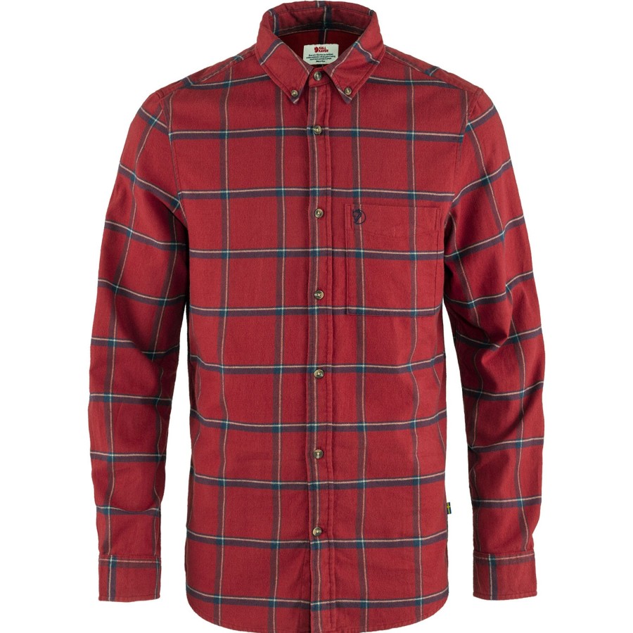 Herre Fjällräven | Fjallraven Mens Ovik Comfort Flannel Shirt M Rod (Red Oak-Navy/345-560)