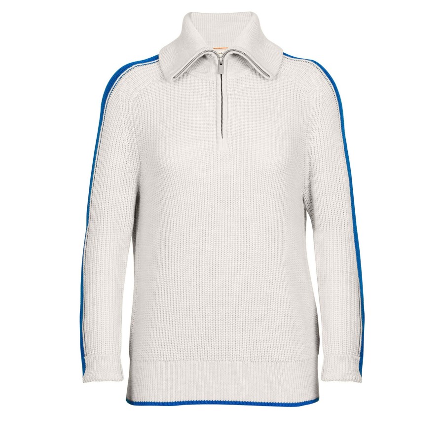 Dame Icebreaker | Icebreaker Womens Lodge L/S Half Zip Sweater Sort (Ecru Hthr/Lazurite)