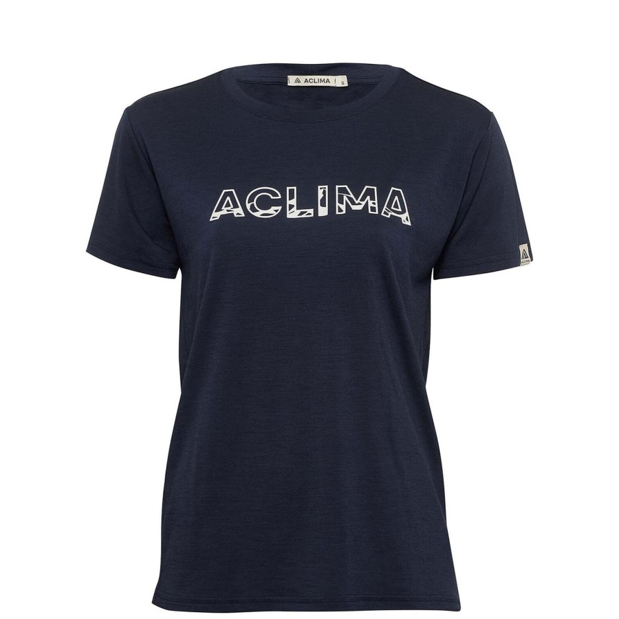 Dame Aclima | Aclima Womens Lightwool Tee Logo Bla (Navy Blazer)