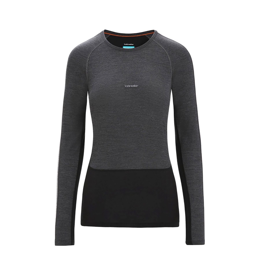 Dame Icebreaker | Icebreaker Womens 125 Zoneknit L/S Crewe Sort (Jet Hthr/Blk/Metro H/Cb)