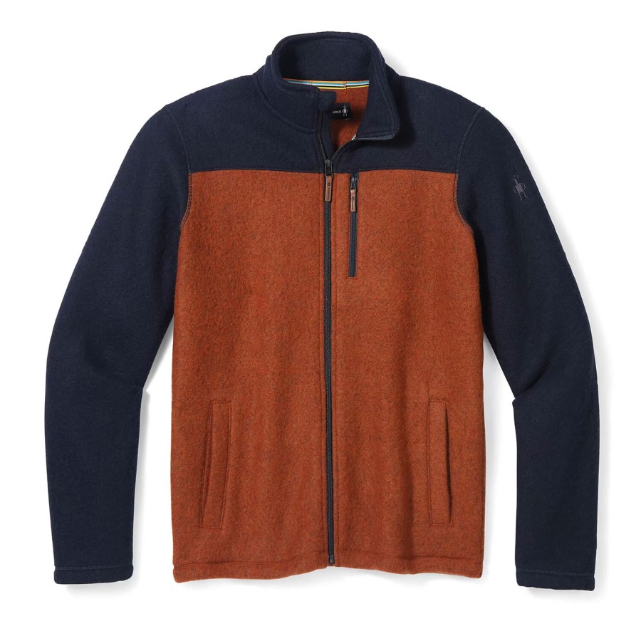 Herre Smartwool | Smartwool Mens Hudson Trail Fleece Full Zip Jacket Bla (Deep Navy/Picante)