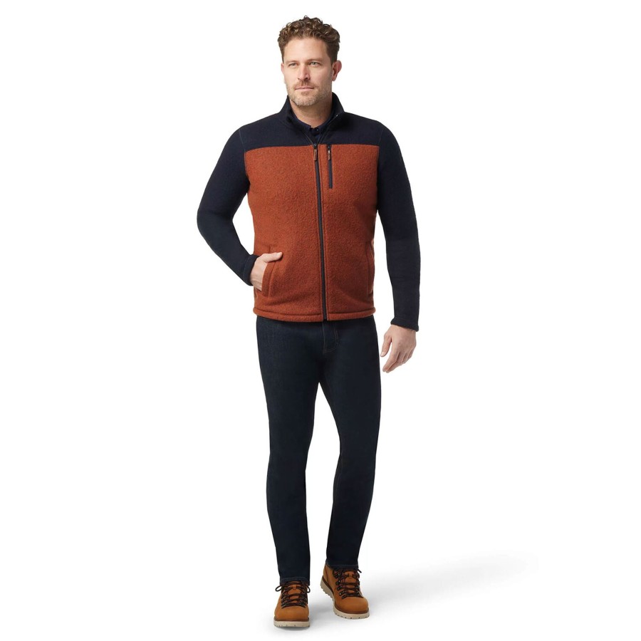 Herre Smartwool | Smartwool Mens Hudson Trail Fleece Full Zip Jacket Bla (Deep Navy/Picante)