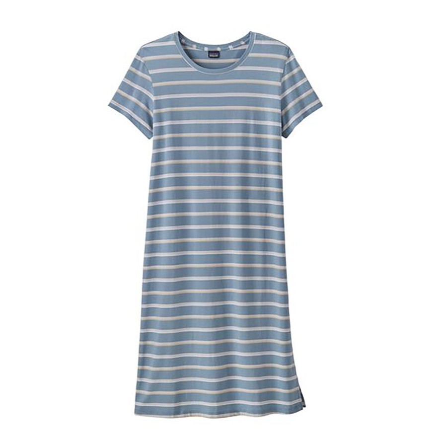 Dame Patagonia | Patagonia Womens Regenerative Org Ctn T-Shirt Dress Gra (Sunset Stripe: Lt Plume Grey)