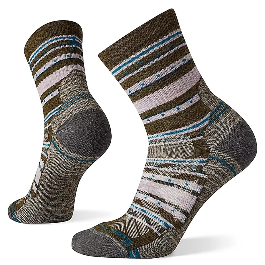 Fodtoj Smartwool | Smartwool Womens Hike Light Cushion Stripe Mid Crew Gron (Military Olive)