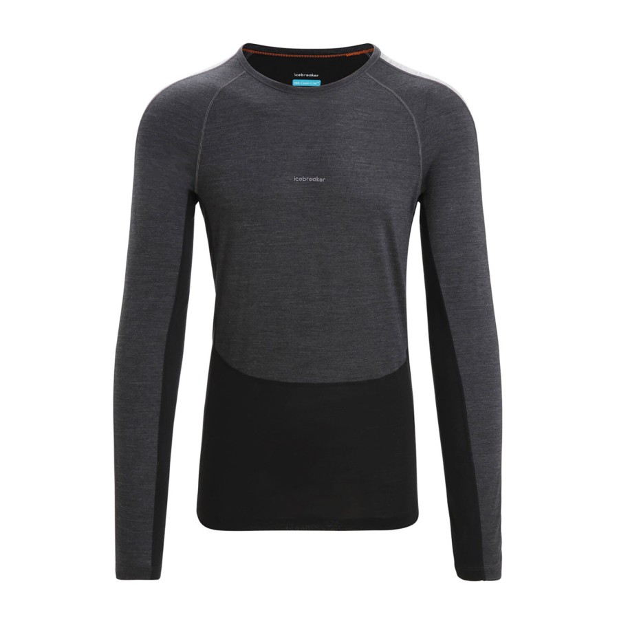 Herre Icebreaker | Icebreaker Mens 125 Zoneknit L/S Crewe Sort (Jet Hthr/Blk/Metro H/Cb)