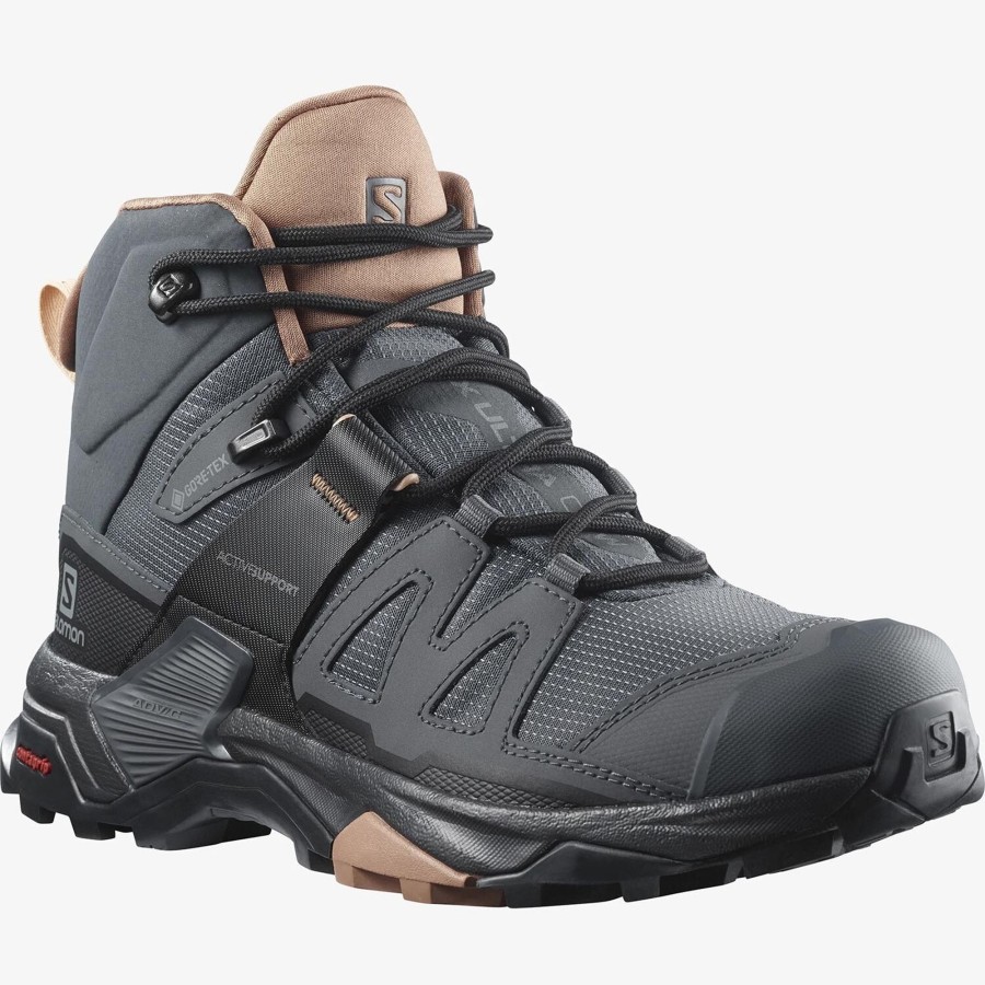 Fodtoj Salomon | Salomon Womens X Ultra 4 Mid Gtx Sort (Ebony/Mocha Mousse/Almond Crea)