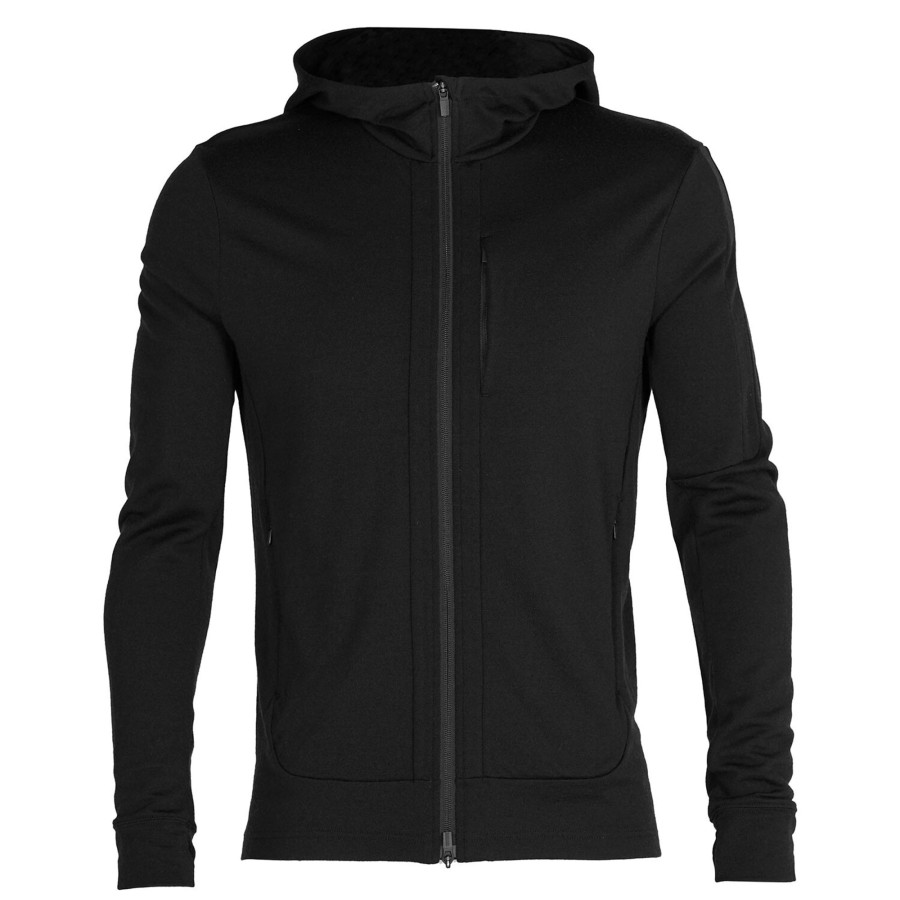 Herre Icebreaker | Icebreaker Mens Quantum Iii L/S Zip Hood Sort (Black)